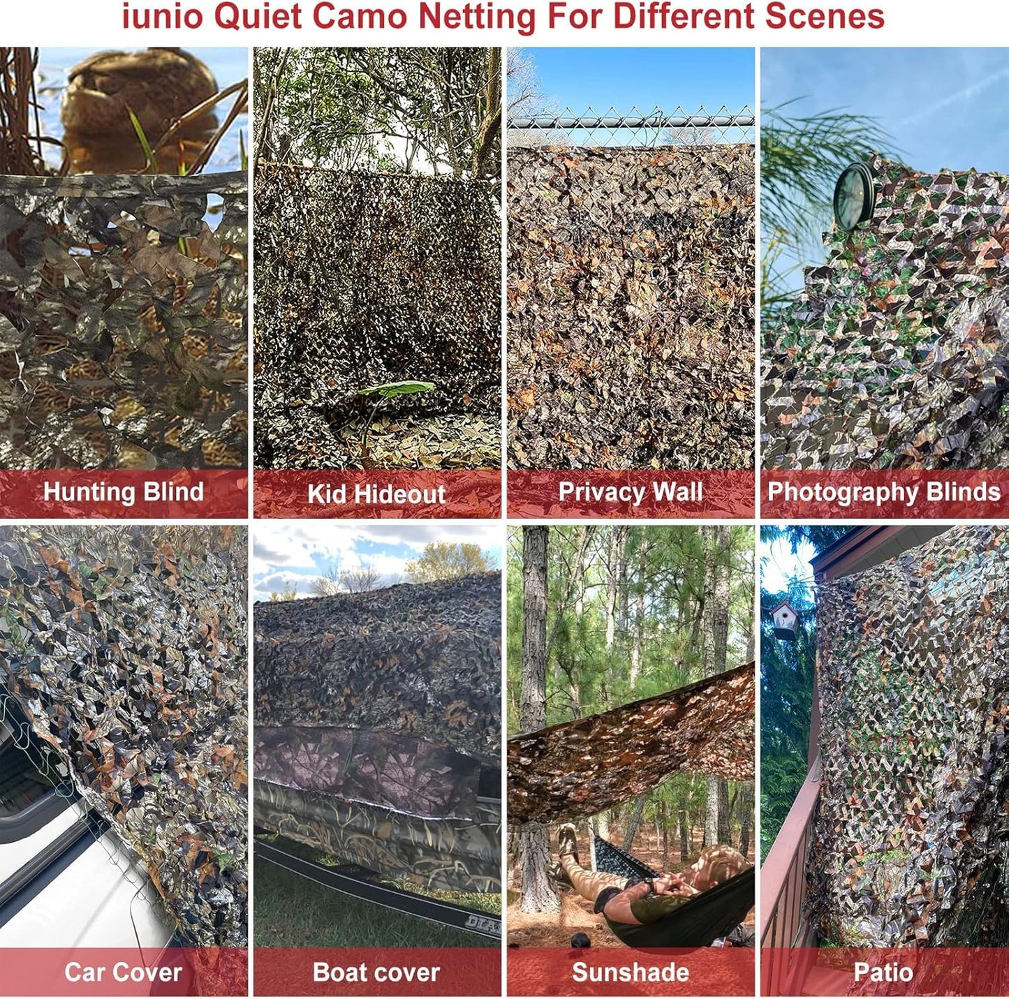 iunio Camo Netting, Camouflage Netting, Quiet Hunting Blinds, Military Shade Netting, Lightweight, Noise-Free, Great for Duck Hunting, Turkey Hunting, Photography, Concealment, Covering 10ftx10ft