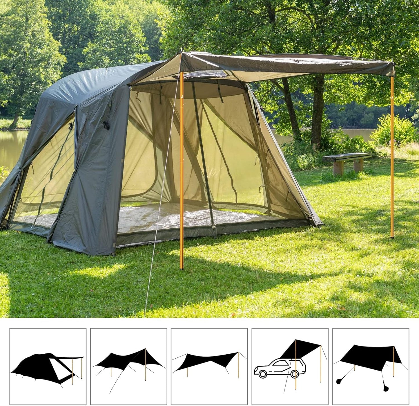 Odoland Adjustable Telescoping Aluminum Tarp and Tent Poles Set of 2 - Collapsible Lightweight for Camping, Backpacking, Hammocks, Sun Shade Shelters, and Awnings