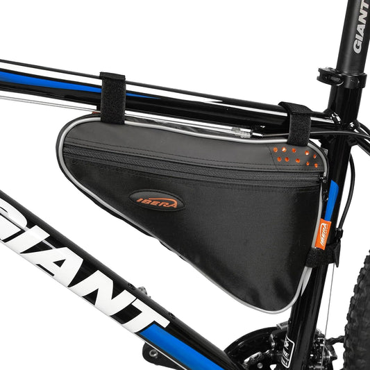 Ibera Bike Frame Bag - Slim Pouch Zipper Compartment & Velcro Mount - Water-Resistant, Fits Most Bikes - Holding Tools Snacks