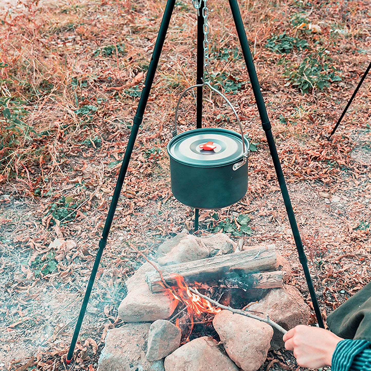 BORDSTRACT Camping Tripod, Heavy-Duty Steel Cooking Tripod, Plug in Design, Adjustable Camp Tripod, Campfire Cooking Equipment