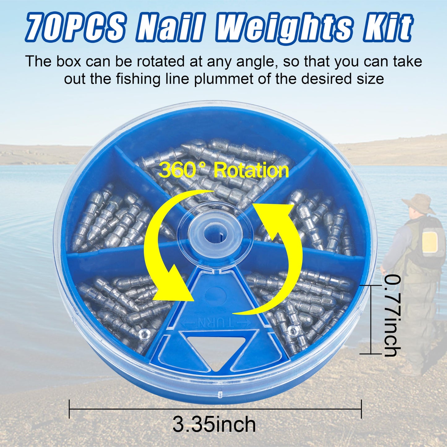 Fishing Nail Weights Kit, 70pcs Wacky Worm Weights Insert Sinkers Fishing Weights Tackle for Plastic Worms Lures Nail Sinker Weights for Wacky Rig Neko Rig Bass Fishing 4 Sizes