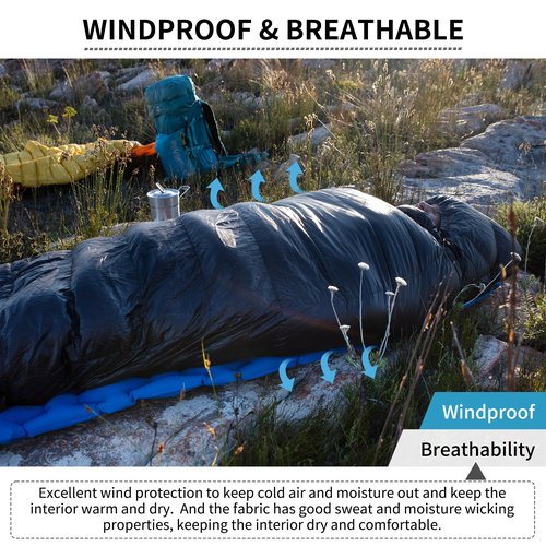 Naturehike Ultralight Duck Down Cold Weather Sleeping Bag, 750FP Compact Sleeping Bag 3-4 Season for Adults & Kids, Waterproof - Backpacking, Camping, Hiking, Traveling with Compression Sack, Black
