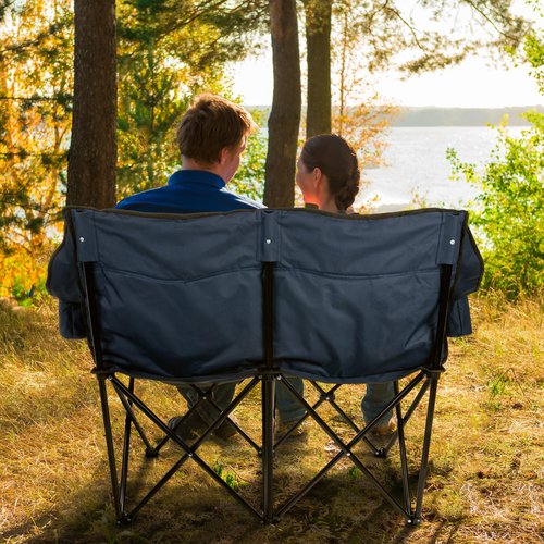 Double Camping Chair - Foldable Portable Couch with 2 Cupholders and Padded Seats - Two-Person Camp Chair with Carrying Bag by Wakeman Outdoor (Blue)