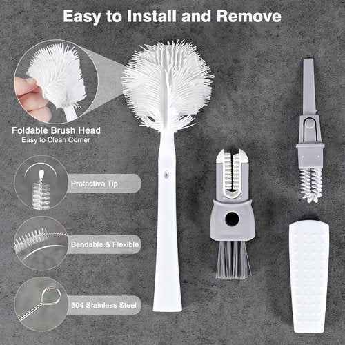 Straw Cleaner Brush Bottle Brush Kit for Stanley Cup Tumbler - Multifunctional Water Bottle Cleaner and 3-Size Straw Cleaning Brushes for Owala Freesip/Simple Modern/Yeti Tumbler, Cup Lid Gap Cleaners
