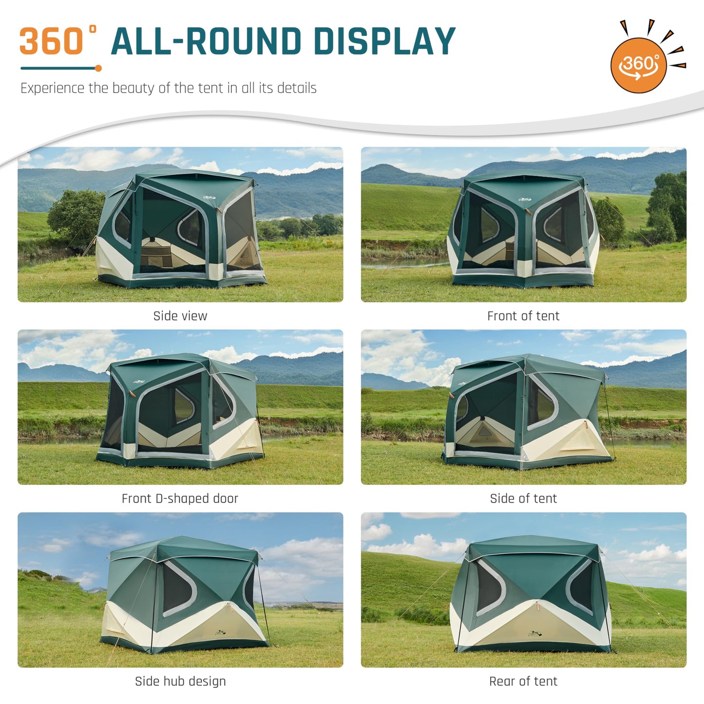 4 Person Instant Pop up Tent, Easy 60 Second Setup Family Tents for Camping, Camping Hub Tent, 2 D-Shaped Doors & 4 Mesh Windows, Spacious Interior, Upgraded Ventilation