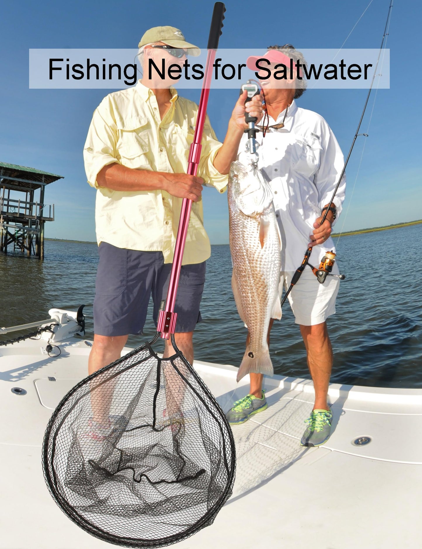 Beoccudo Fishing Net Large Fishing Net with Handle Landing Nets for Saltwater Telescopic Rubber Fishing Nets for Fish Aluminum Dip Fish Net, Extends to 70-92in, Net Hoop 28x24in, 27.5in Deep