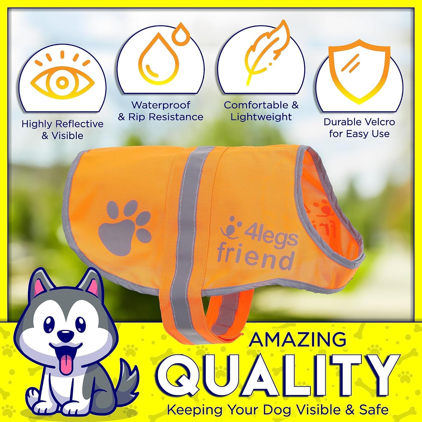 Reflective Dog Vest. Hi-Visibility, Blaze Orange Oxford 300D Waterproof Dog Vest Helps Protect Your Best Friend. Safeguard Your PUP from Motorists & Hunting Accidents, On or Off Leash
