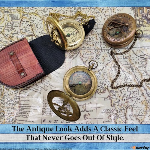 Carfar Nautical Sunclock Compass Handmade Solid Brass Vintage Style Sundial Push Open Navigational Compass with Leather Gift Case Best for Your Loved Ones (Vintage)