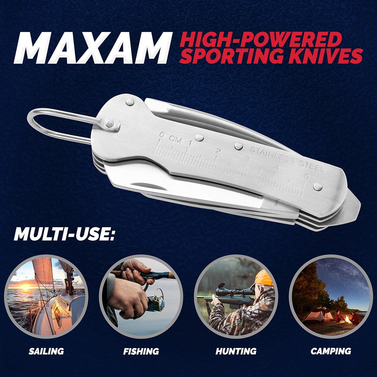 Maxam 3 3/4 Inch Sailor's Tool, a Powerful Multi-Use Sailor Knife Ideal for Boating, Fishing, Camping or Outdoor Activity, Silver