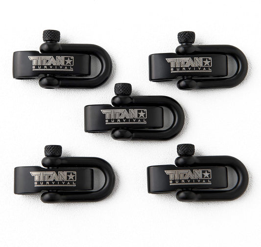 TITAN Survival 1,650 LBS Shackles for Paracord Bracelets (5-Pack) | BLACK | Stylish Premium Metal Clasps.