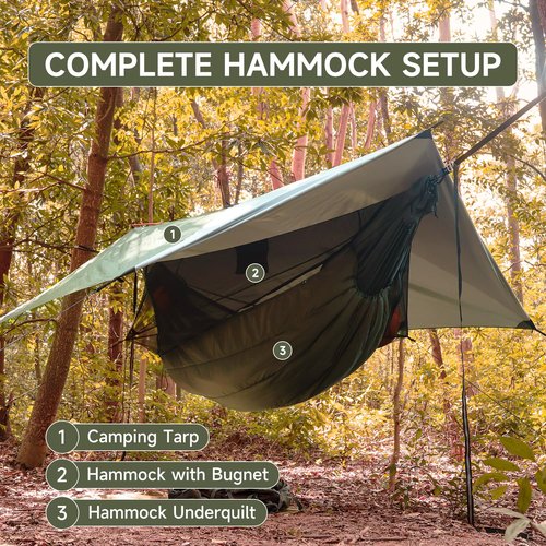 NomadNest 11ft Camping Hammock with Net and Ridge Rope, Detachable Full-Open Mesh, Lightweight Portable Hammocks for Camping Hiking Backpacking