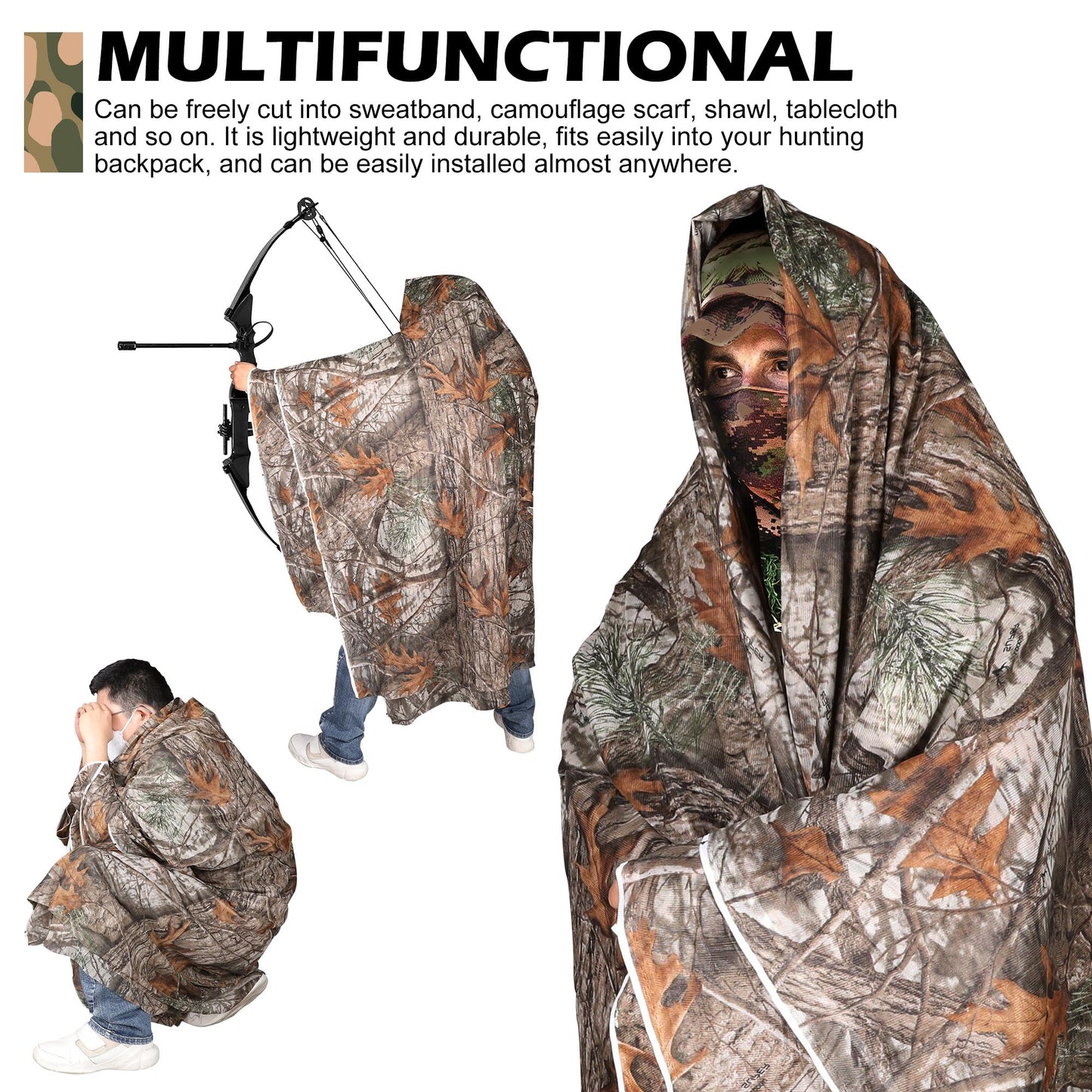 Adnee 5 x 19.7ft Hunting Camo Netting- Camouflage Netting-Camo Ground Blinds Mesh Net for Hunting Shooting Party Decoration Photograph Car Cover Sunshade