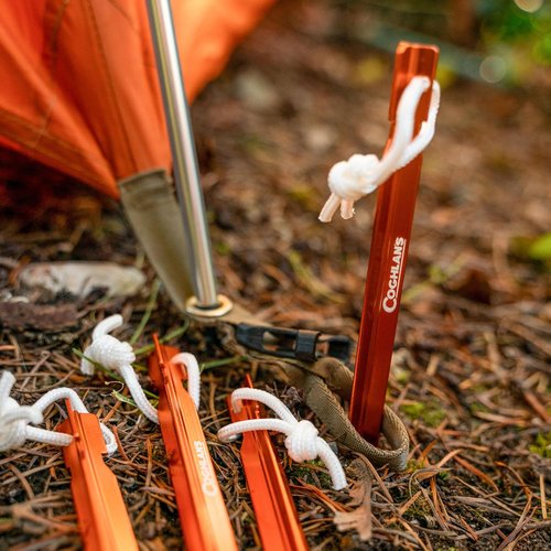 Coghlan's Ultralight Tent Stakes 9 Inch – 4 Pack - Lightweight Aluminum Pegs with Easy Pull Nylon Cord for Camping, Hiking, and Backpacking; Durable Outdoor Gear for Secure Tent Setup