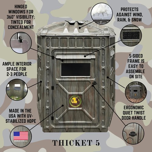 Outta Site Thicket 5-Sided Hunting Blind – 2-3 Persons Hard-Sided Ground Blind for Deer, Turkey Hunting – Oak