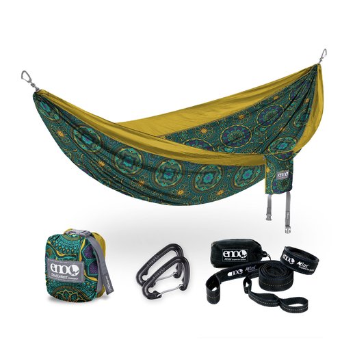 ENO Bundle, Includes The SingleNest Hammock & Atlas Suspension System, Lightweight, Durable Hammock with Straps for Camping, Hiking & Travel, Print Mantra/Gold