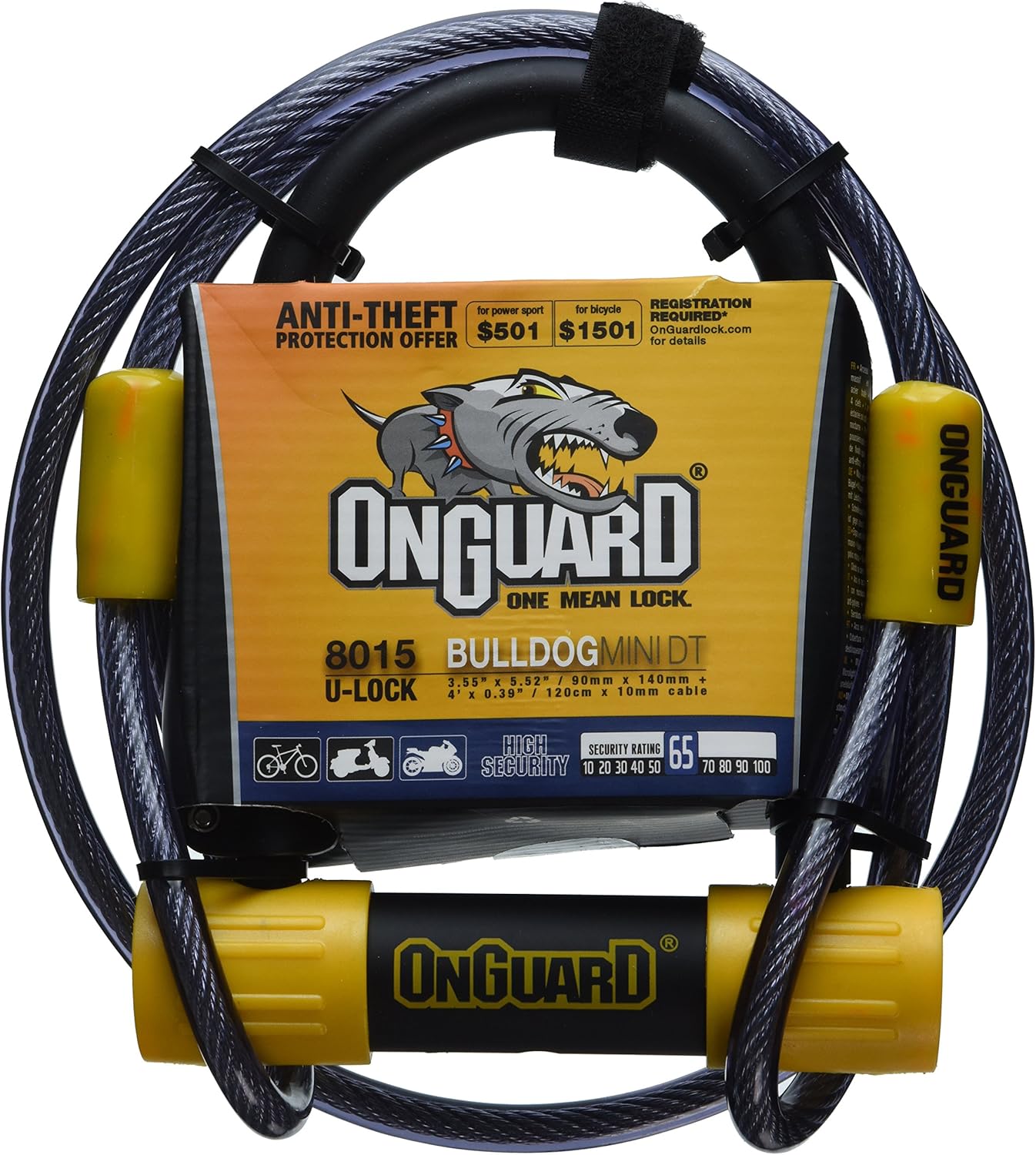 OnGuard Bulldog Mini DT U-Lock with 4-Feet Cinch Loop Cable (Black, 3.55 x 5.52-Inch)
