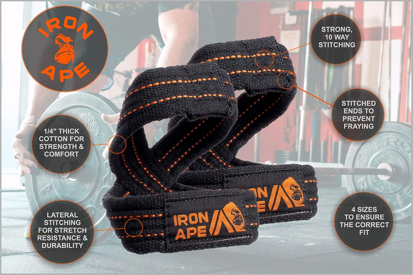 Figure 8 Straps for Deadlift, Weight Lifting, Shrugs, and Weightlifting. Heavy Duty Cotton, 4 Sizes