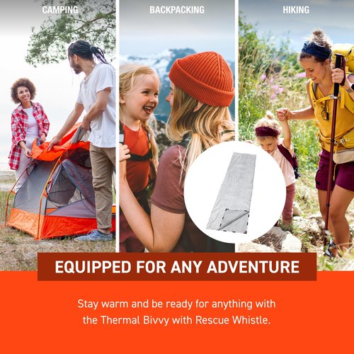 SOL Thermal Bivvy w/Rescue Whistle - Reflects up to 80% Body Heat - Waterproof Emergency Blanket for Survival Gear - Silver