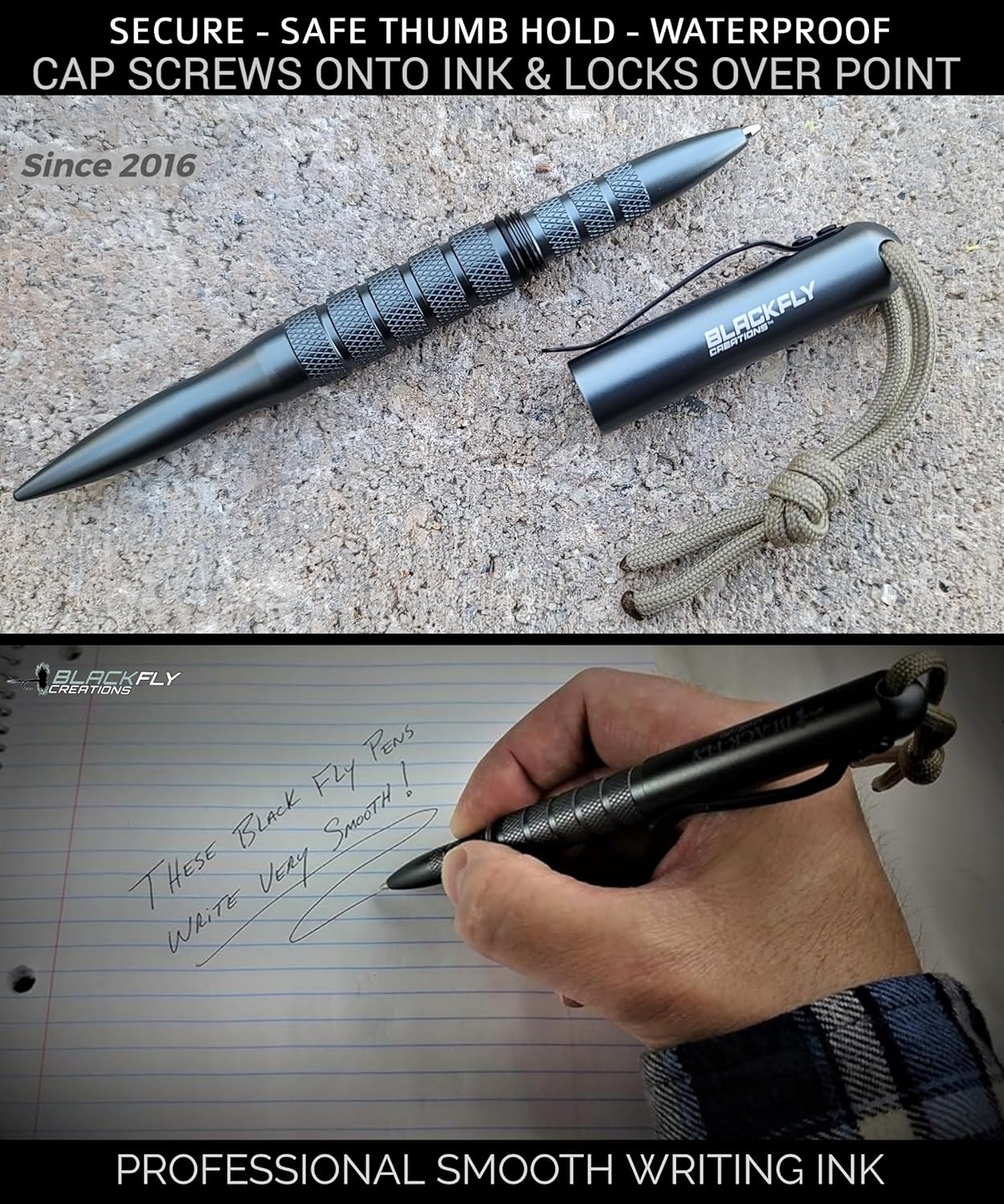 Tactical Pen Self Defense Weapon EDC Survival Tool, SWAT Military Police Gear Glass Breaker Kubaton, Drilled Cap for Lanyard or Keychain, 2nd Ink Refill & Gift Box Gray or Black 100% Quality Guarantee