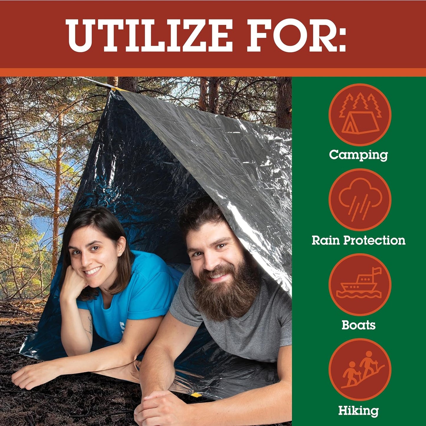 Emergency Thermal Tent -Reflective Mylar Survival Shelter-XL Size Waterproof Lightweight Tube Tent- Insulated Retains Heat & Fits 2 Adults in All Weather- Outdoors, Hiking, Bug Out Bag- 8 x 3 Feet