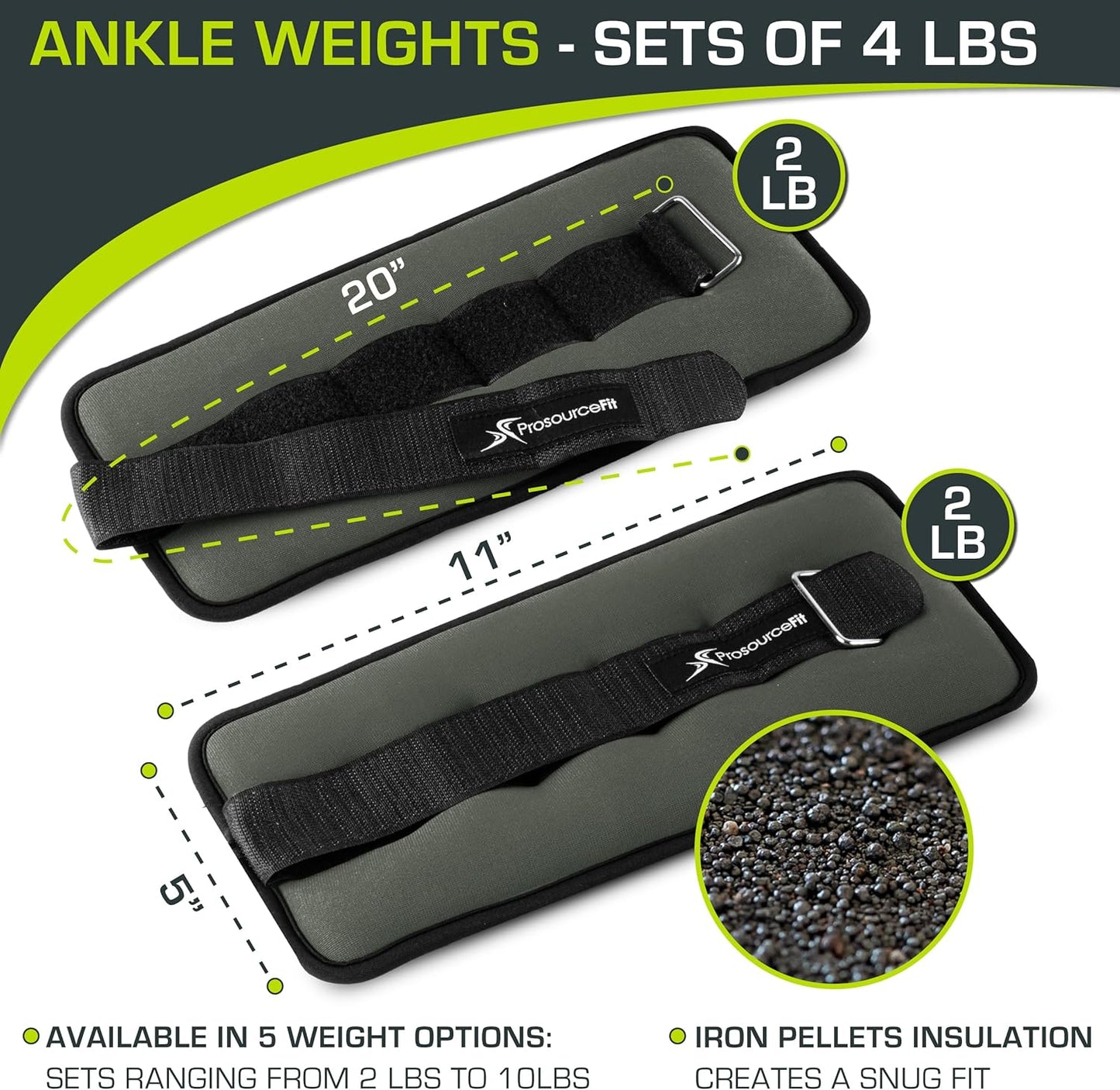 ProsourceFit Ankle/Wrist and Arm/Leg Weights Set of 2, Adjustable Strap 1 lb-5 lb, Adjustable Weight 15 lb, 10 lb, 7 lb for Men and Women