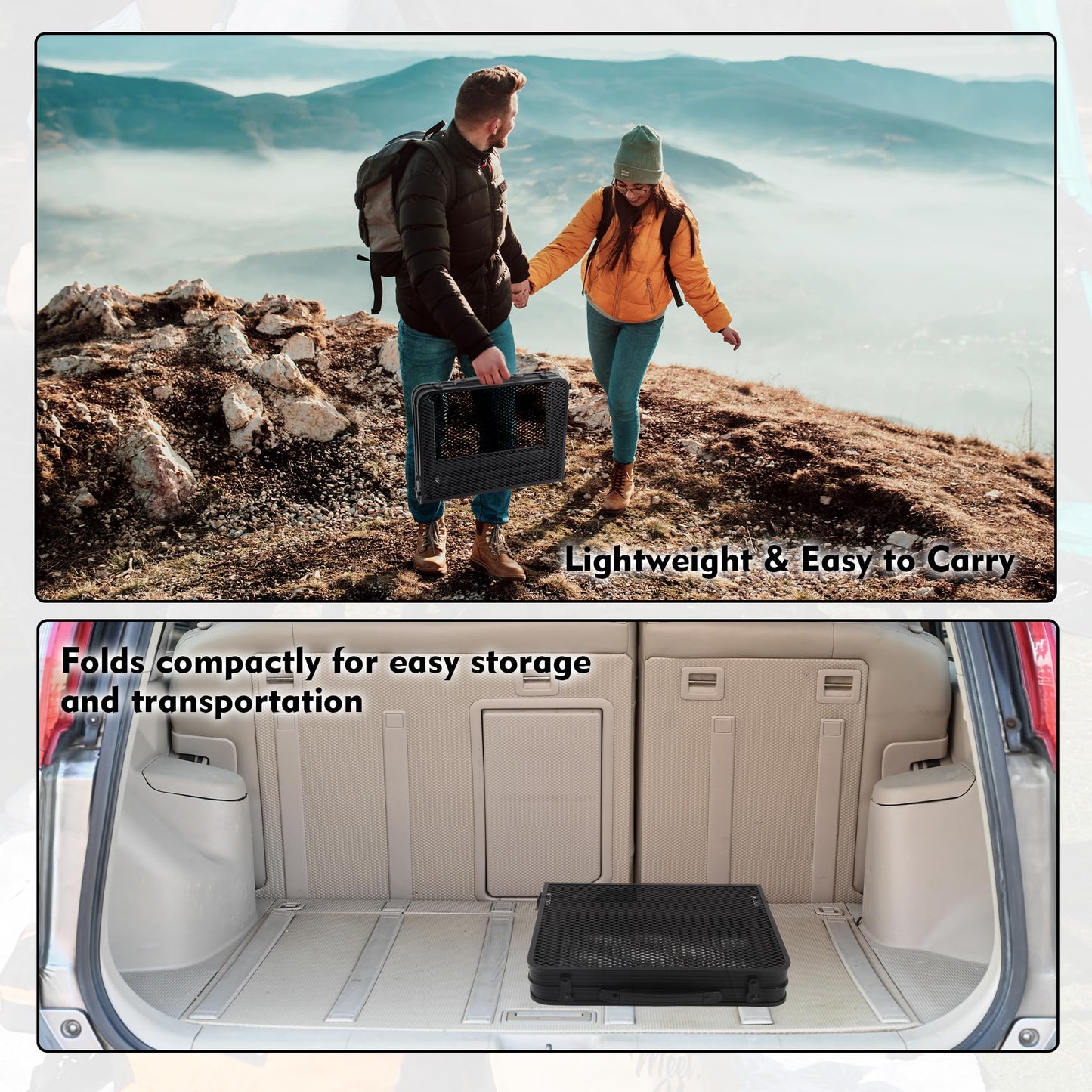 GREGIN Camping Table with Mesh Desktop, Lightweight & Portable Small Folding Grill Table, Height Adjustable Metal Outdoor Table for Camp, Cooking, BBQ, RV, Picnic-2 FT Black