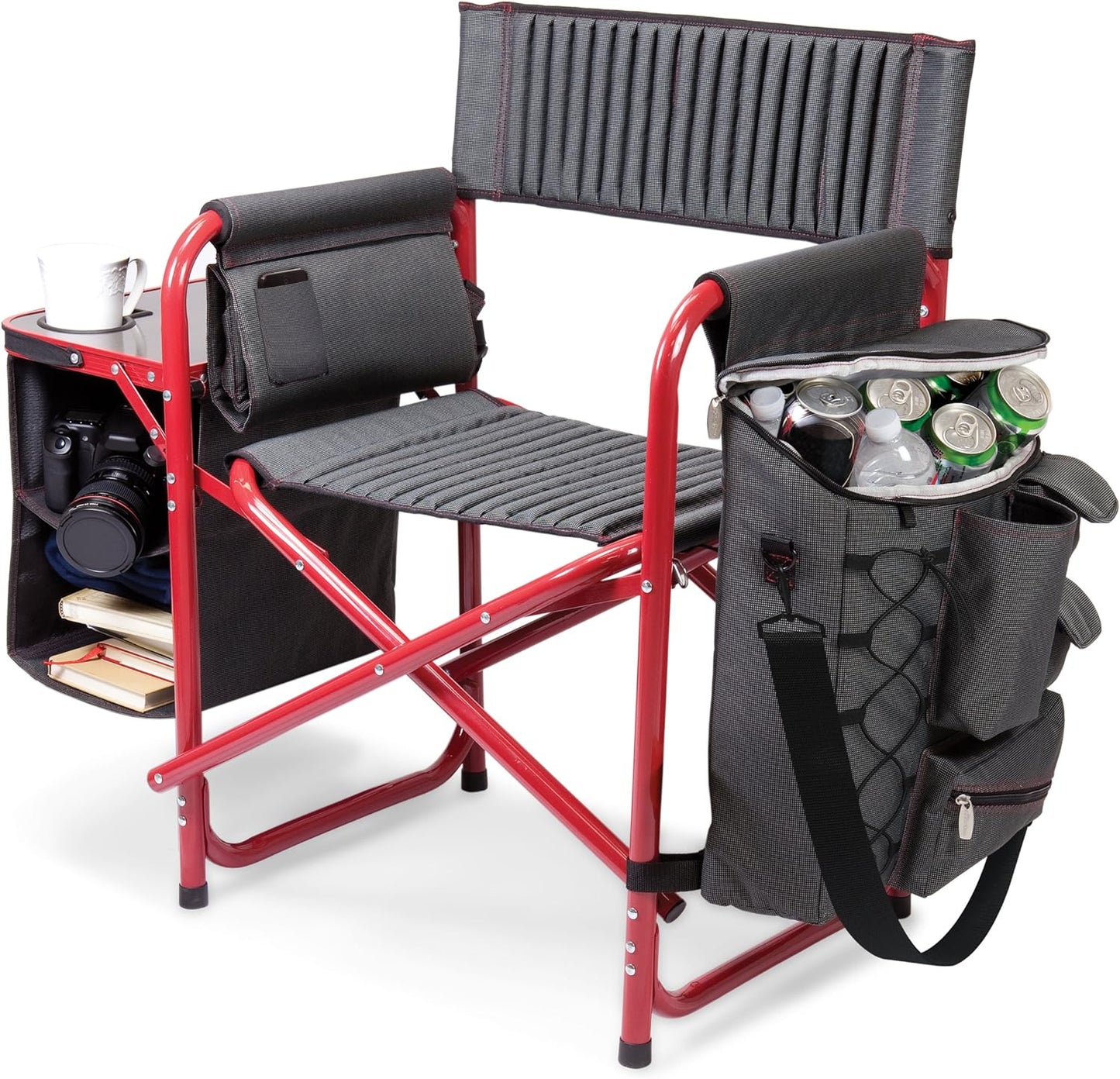 ONIVA - a Picnic Time Brand Fusion Original Design Outdoor Folding Chair, Gray with Red Frame , 33 x 7 x 21