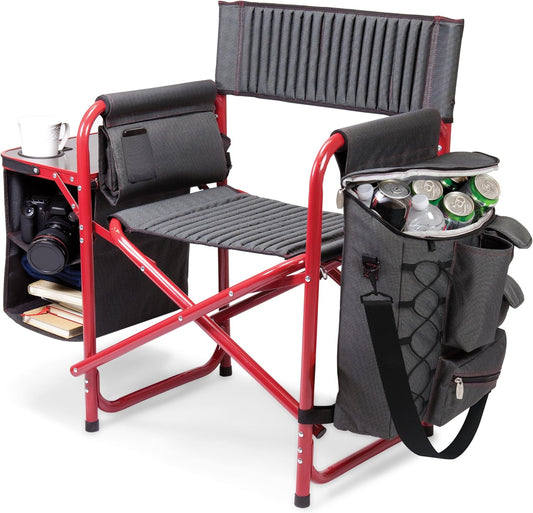 ONIVA - a Picnic Time Brand Fusion Original Design Outdoor Folding Chair, Gray with Red Frame , 33 x 7 x 21