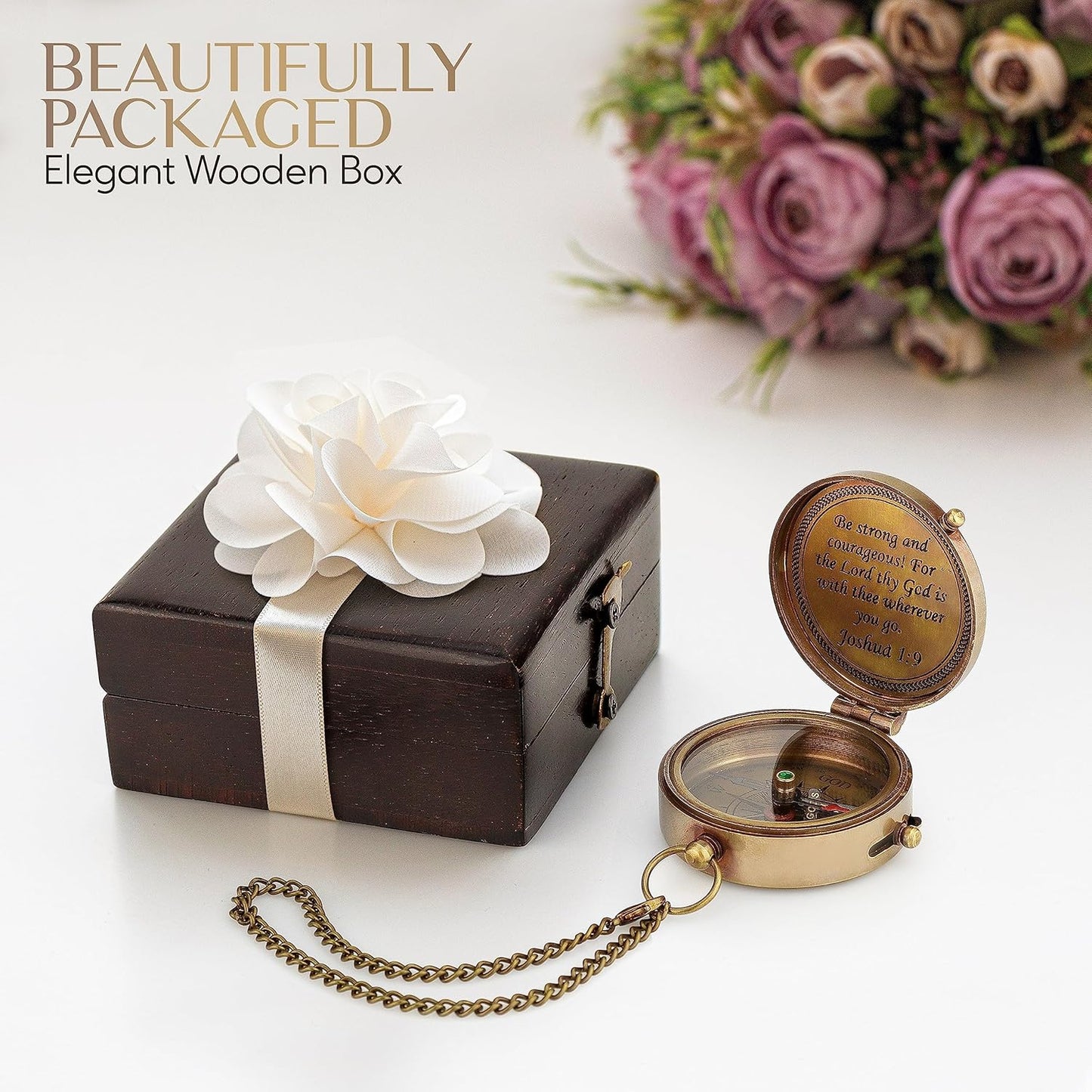 God is My Guide Brass Compass Gift with Display Box - Engraved Scripture Prayer Compass Religious Gift for Men & Women - Baptism, Confirmation, Communion Compass for Boys Graduation Gift