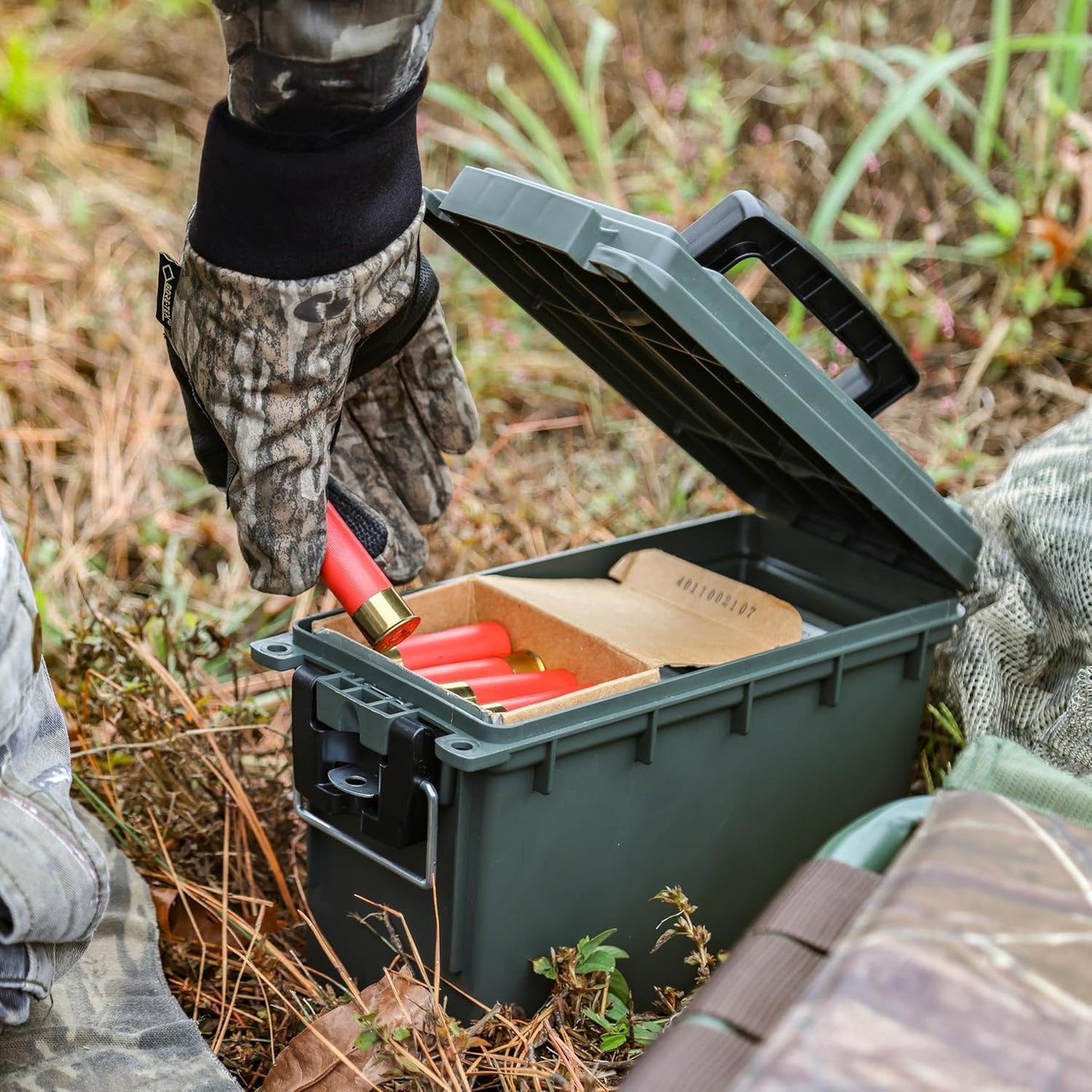 Sheffield 12629 Ammo Storage Box, Stackable .30 Cal Field Boxes, Water and Dust Resistant, Lockable Storage Box with Handle, Secures Hunting Gear, Supplies, and Bullets, Made in USA, Black, 1-Pack
