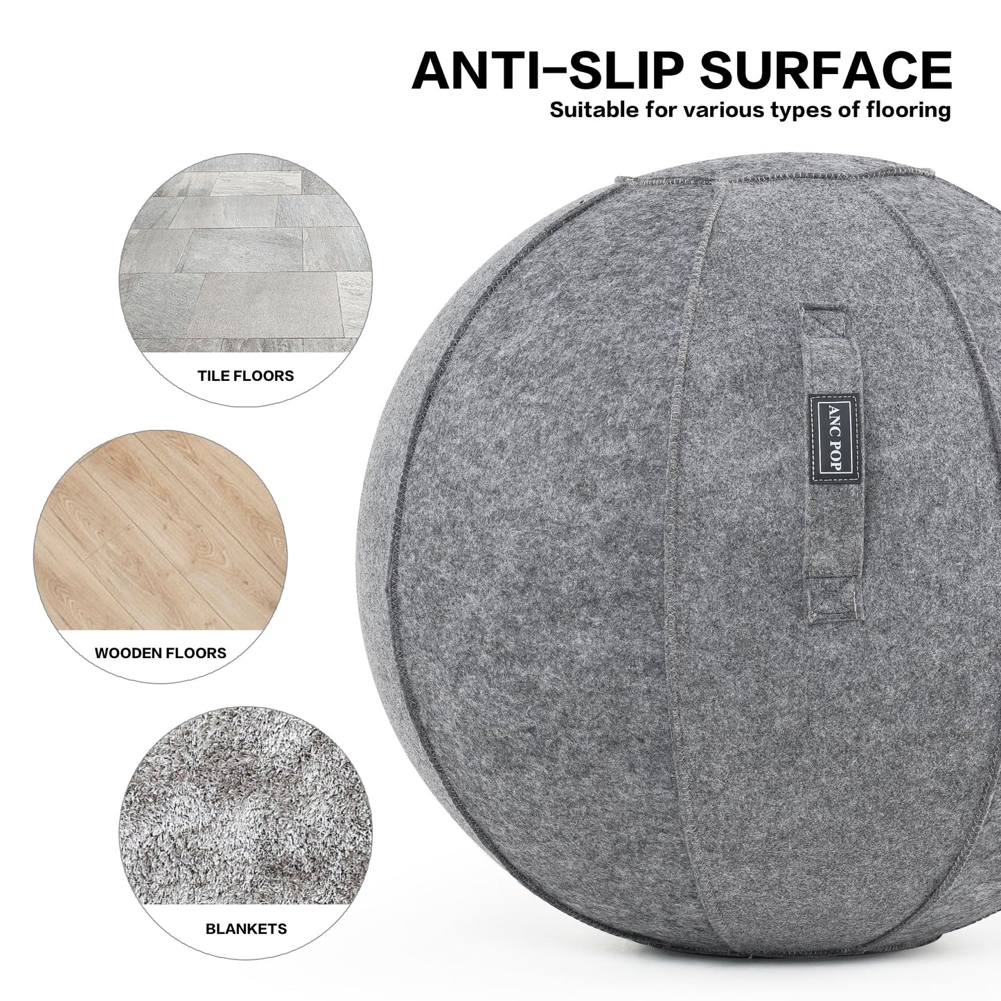 ANC POP Yoga Ball Exercise Ball, Anti Slip Stability Ball Chair, 25” Heavy Duty Large Gym Ball for Fitness, Balance and Core Workout with Cover, Easy Clean