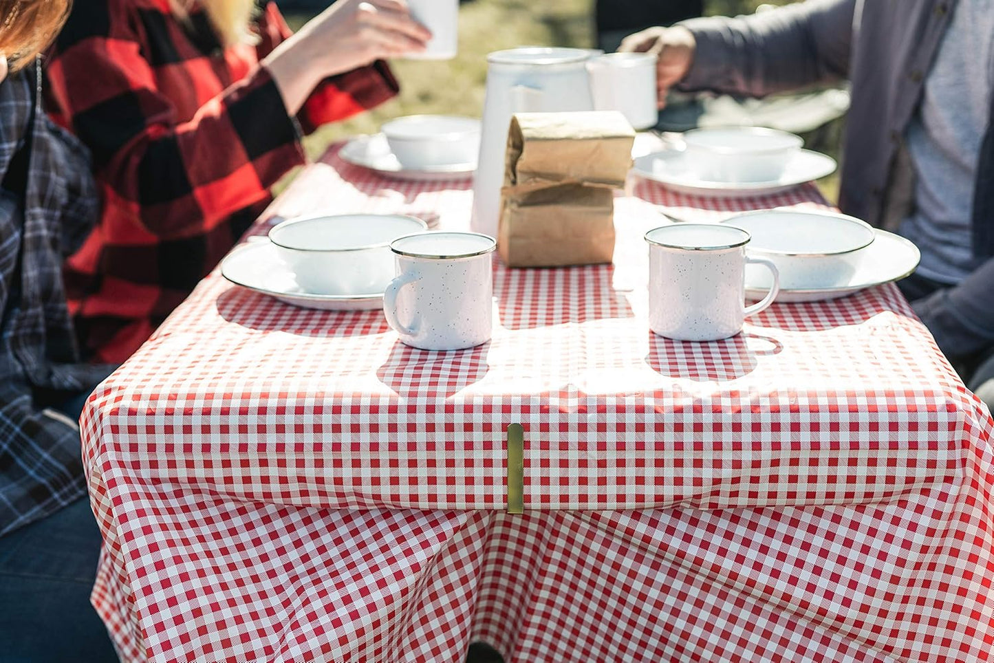 Stansport Picnic Table Cloth with Clamps Combo Pack - Rectangle - Polyurethane - Red White