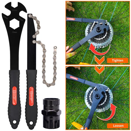 MatyKit Bike Freewheel & Cassette Removal Tool + Bicycle Chain Whip + Multifunction Pedal Wrench Removal, Portable Bike Tools, Bike Maintenance Repair Road Mountain Freewheel Removal Set