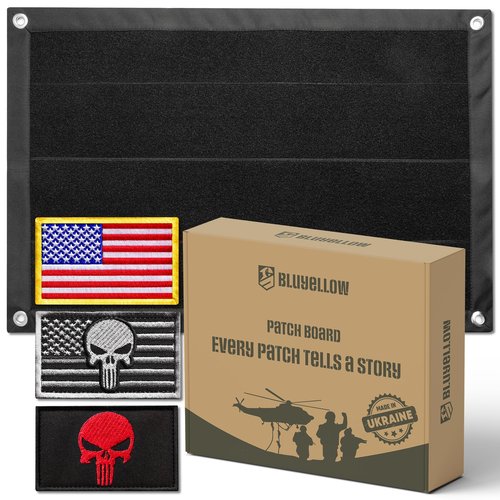 Bluyellow Patch Board Set with 3 Tactical Patches, American Flag Patch, Red Skull, Subdued Skull, Versatile Wall for Morale, Military, Army Patches, 23.6x15.7 Inches