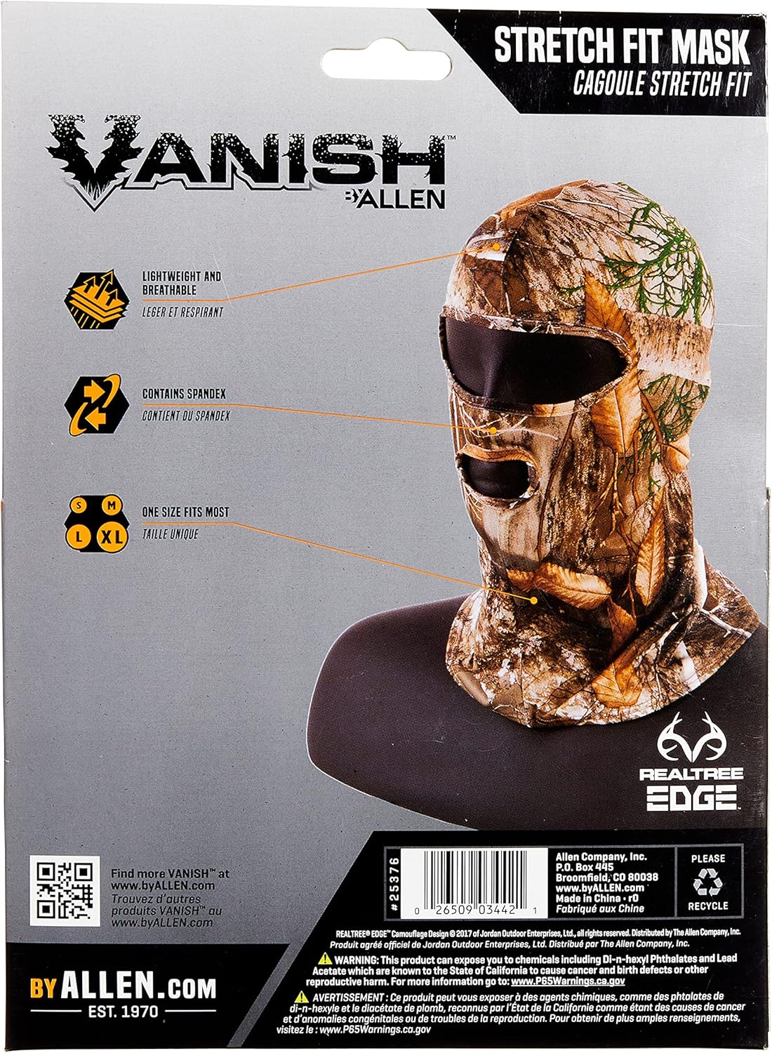 Allen Company Vanish Stretch Fit Camouflage Balaclava, Camo Hunting Face Cover