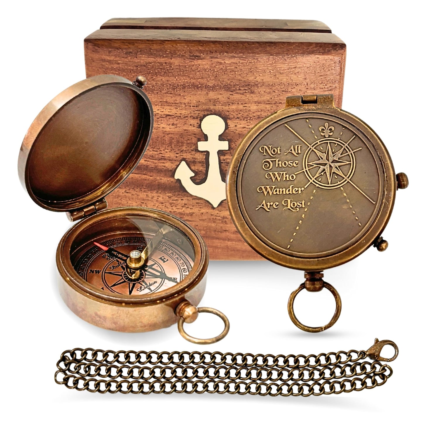ANTIQUANA Authentic Antique Compass Presented in Artisan Wooden Box - A Treasure for Adventurers Navigate with Heritage and Class, 2 inch