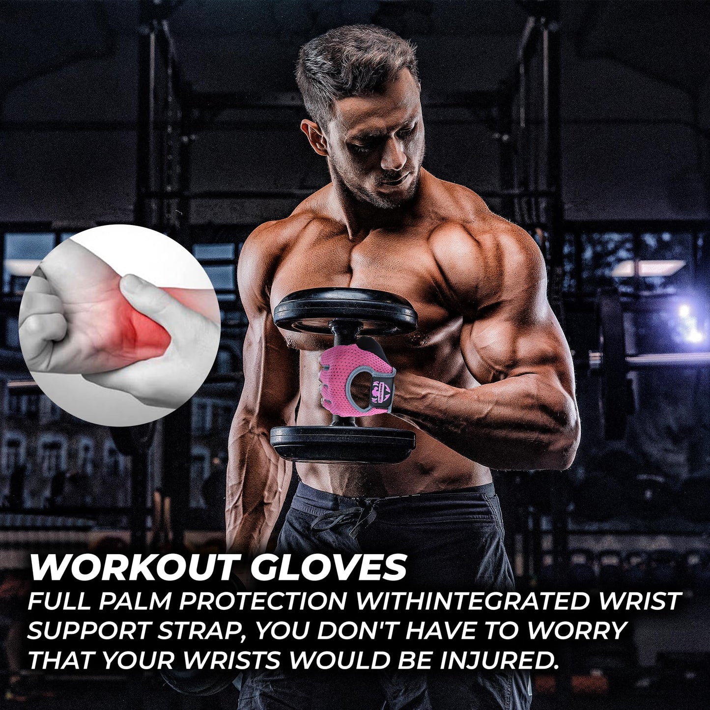 FIGHTSENSE Workout Gloves for Men Women, Weight Lifting Glove with Non-Slip Silicon Padded Palm, Breathable, Lightweight Exercise Gym Gloves for Weightlifting Powerlifting Cycling Rowing (Pink, M)