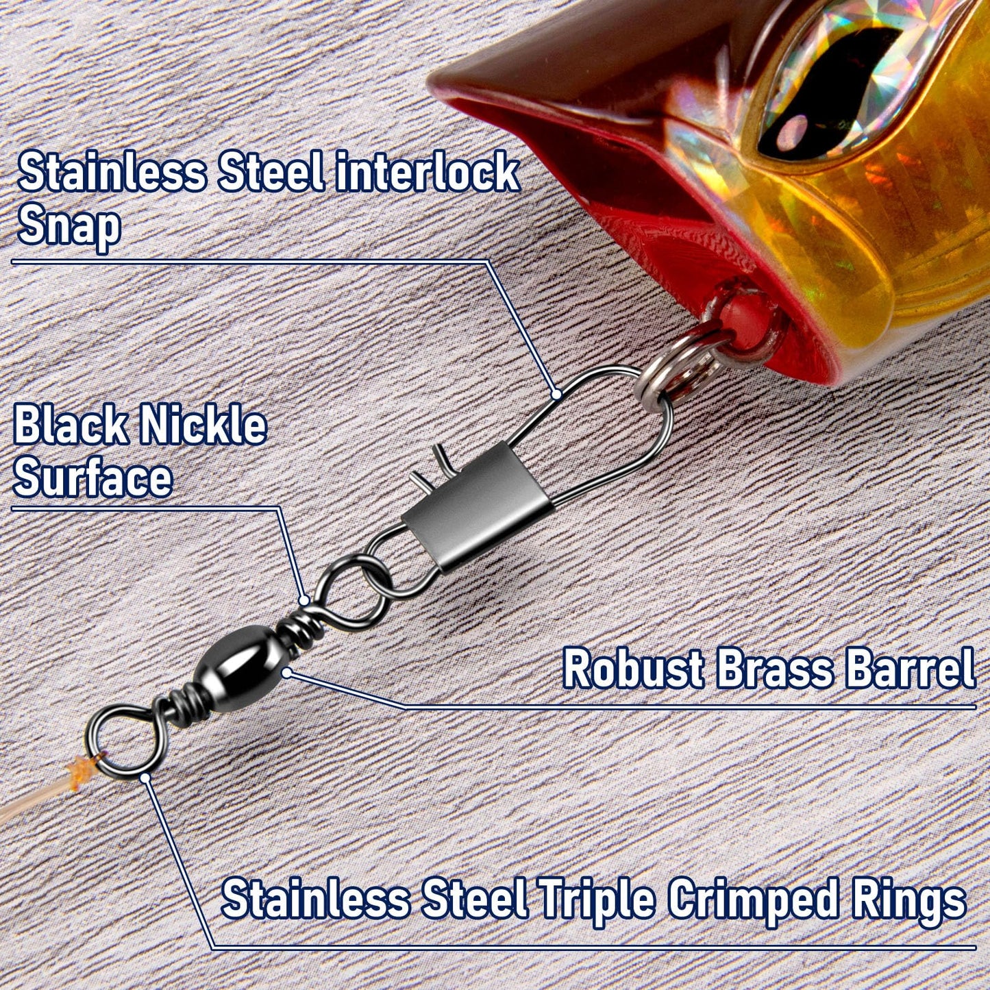 Alwonder 100-Pack Fishing Barrel Swivels with Snaps, Fishing Snap Swivels Fishing Tackle Stainless Safty Interlock Fishing Snaps Lure Hook Connector Clips Freshwater #14