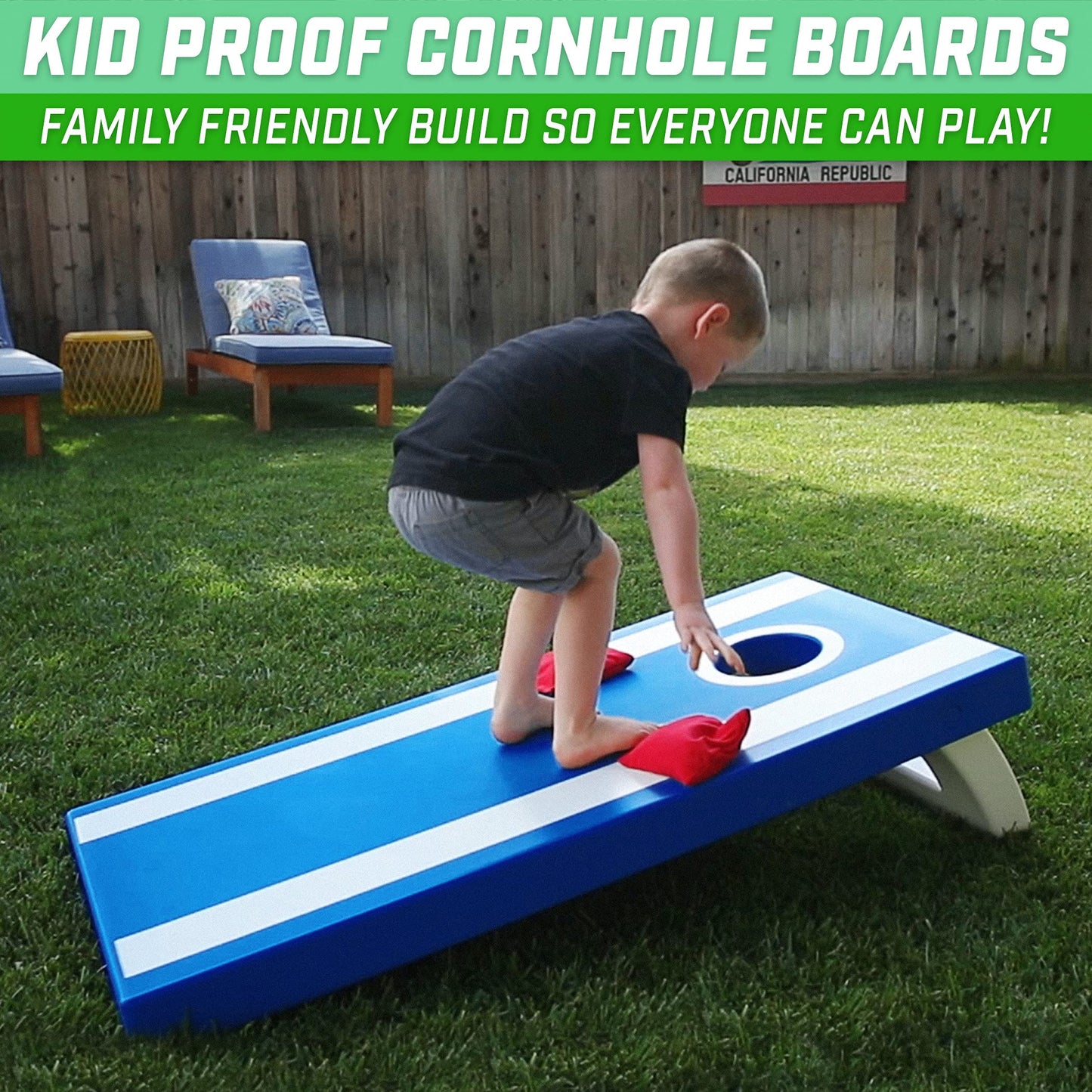 GoSports 4 ft x 2 ft All Weather Outdoor Cornhole Game Set - Heavy-Duty Plastic Weatherproof Boards Includes 8 Bean Bags & Game Rules