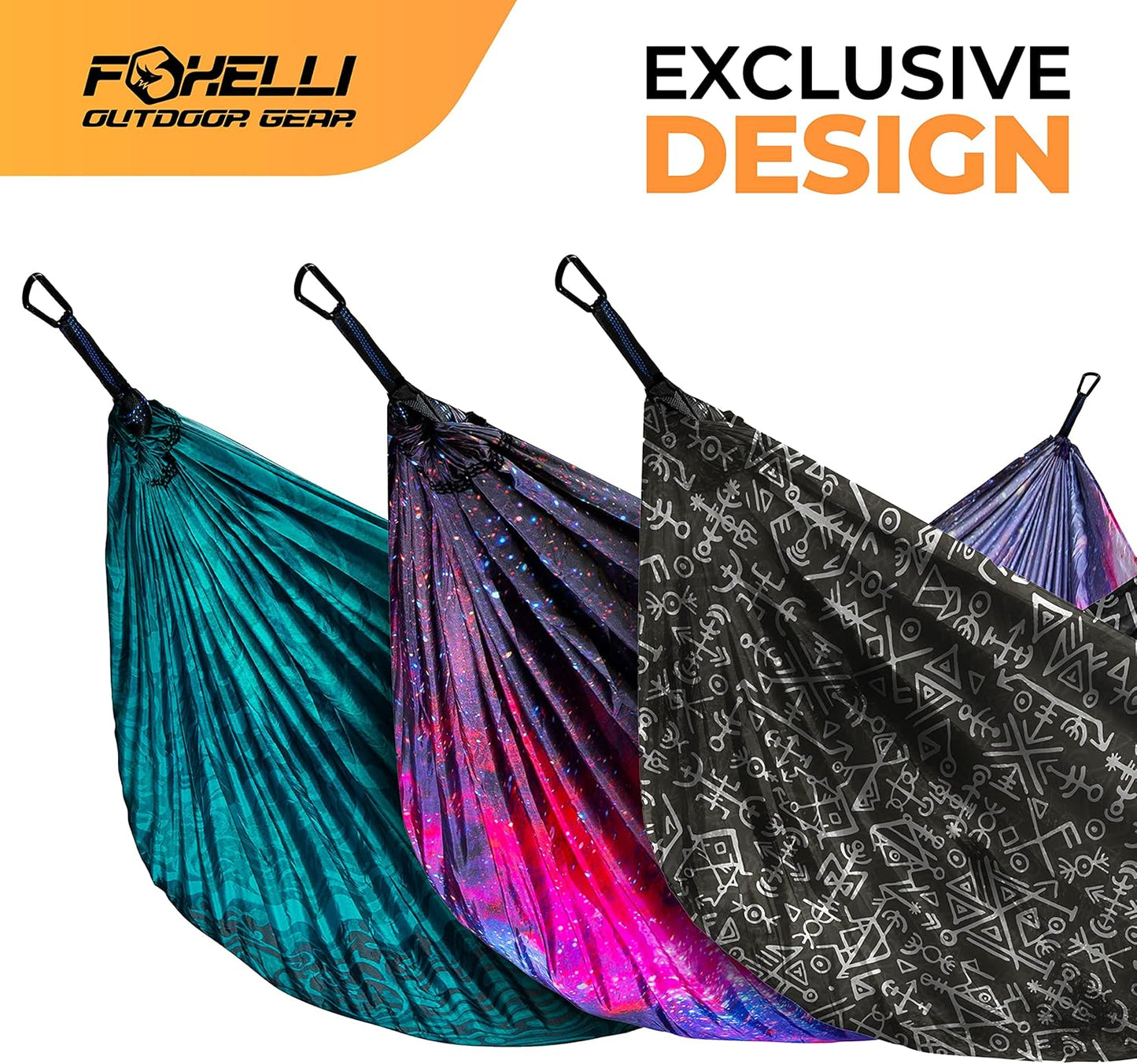 Foxelli Camping Hammock - Lightweight Portable Hammock, Easy Setup with Tree-Friendly Ropes & Steel Carabiners, Heavy Duty Parachute Nylon for Indoors and Outdoors