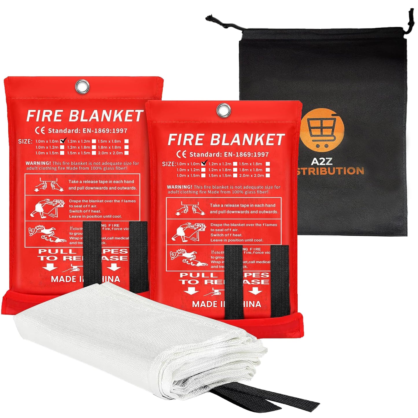 A2Z DISTRIBUTION 40”x40” Fire Blanket for Home and Kitchen, Emergency Fire Extinguisher Blanket, High Heat Resistant Fire Suppression for Home Safety Kitchen, and Camping (2)