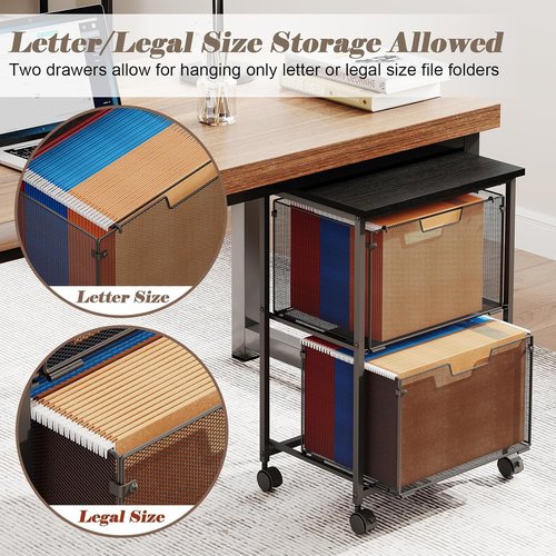 Letter/Legal Rolling File Cabinet Cart,2 Drawers Filing Cabinet for Home Office,Hanging File Folders Organizer for Under Desk Storage,Mobile Printer Stand with Wheels,Black(Patent Pending)