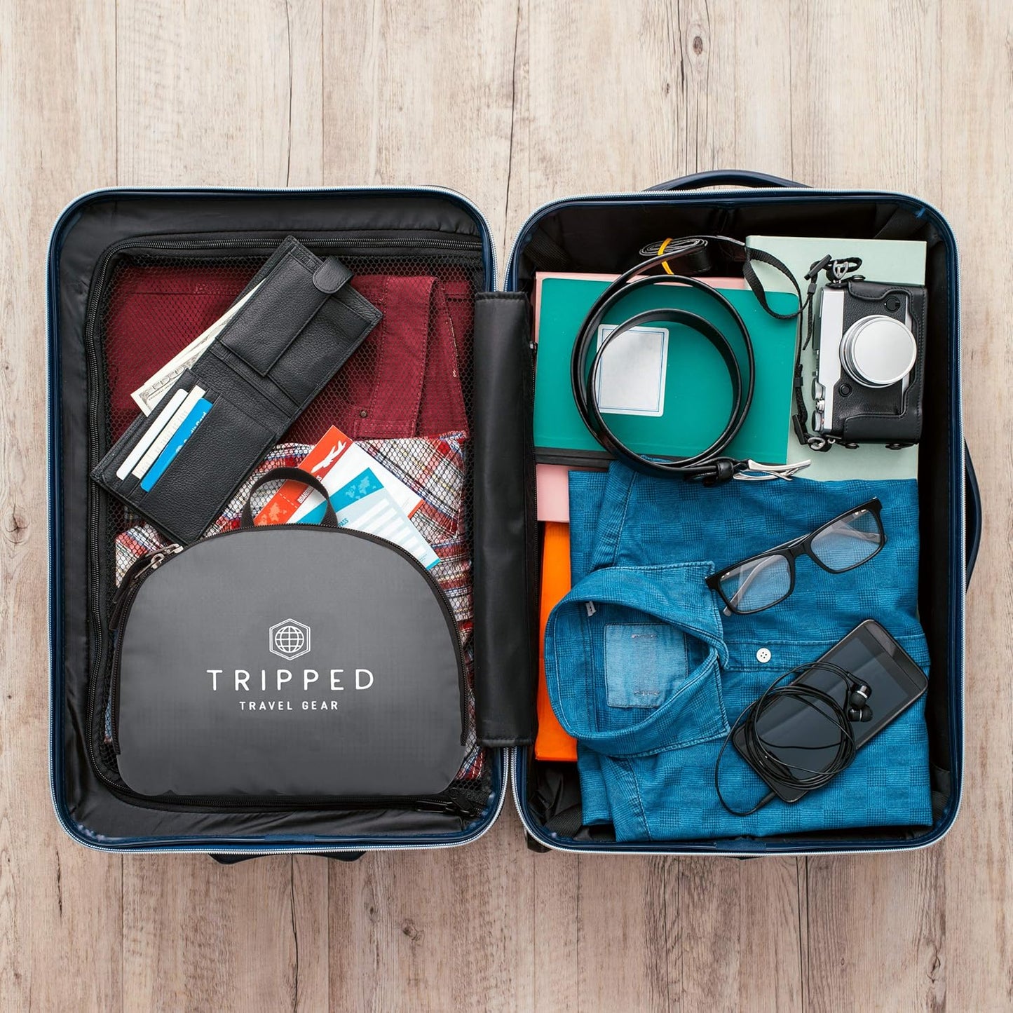 TRIPPED Travel Gear Traveling Backpack- Foldable collapsible lightweight backpack for travel (Black) 35 liters