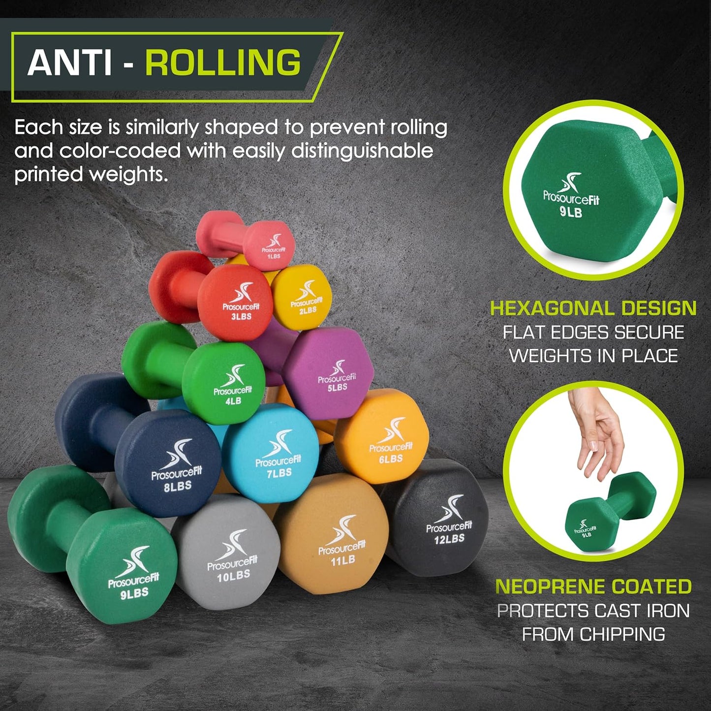 ProsourceFit Neoprene Dumbbell Coated for Non-Slip Grip, 10 lb