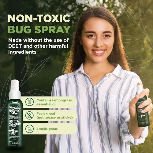 Deet-Free Insect & Mosquito Repellent Pack of 2 (4 oz) – Nice Smelling Insect Repellent with Lemongrass Oil Safe for Pets and Kids – Bug Spray Against Mosquitoes, Gnats, Black Flies, and No-See-ums