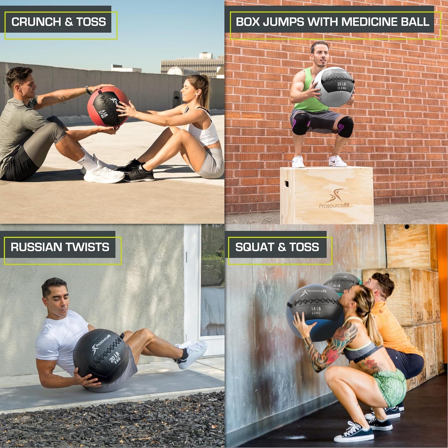 ProsourceFit Soft Medicine Balls, Wall Balls and Full Body Dynamic Exercises, Color-Coded Weights