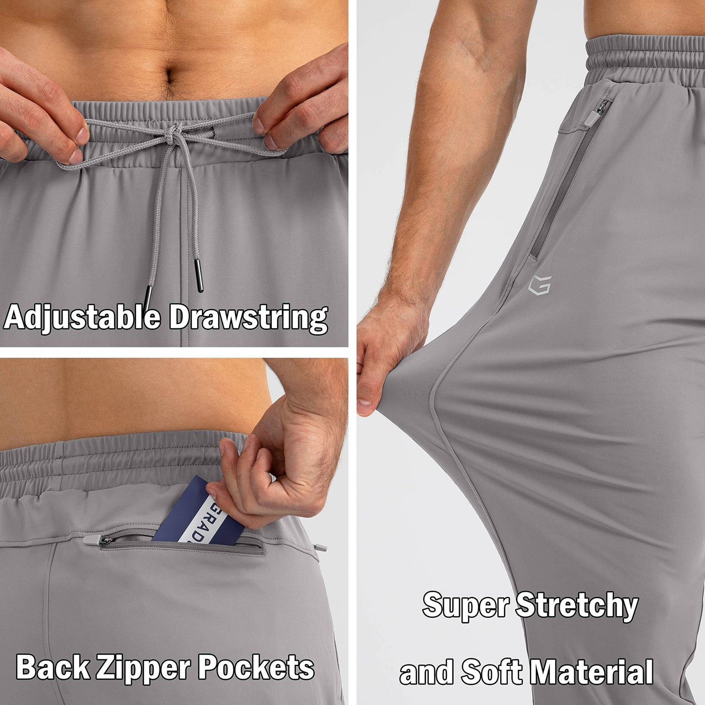 G Gradual Men's Sweatpants with Zipper Pockets Tapered Joggers for Men Athletic Pants for Workout, Jogging, Running (Light Grey, X-Large)