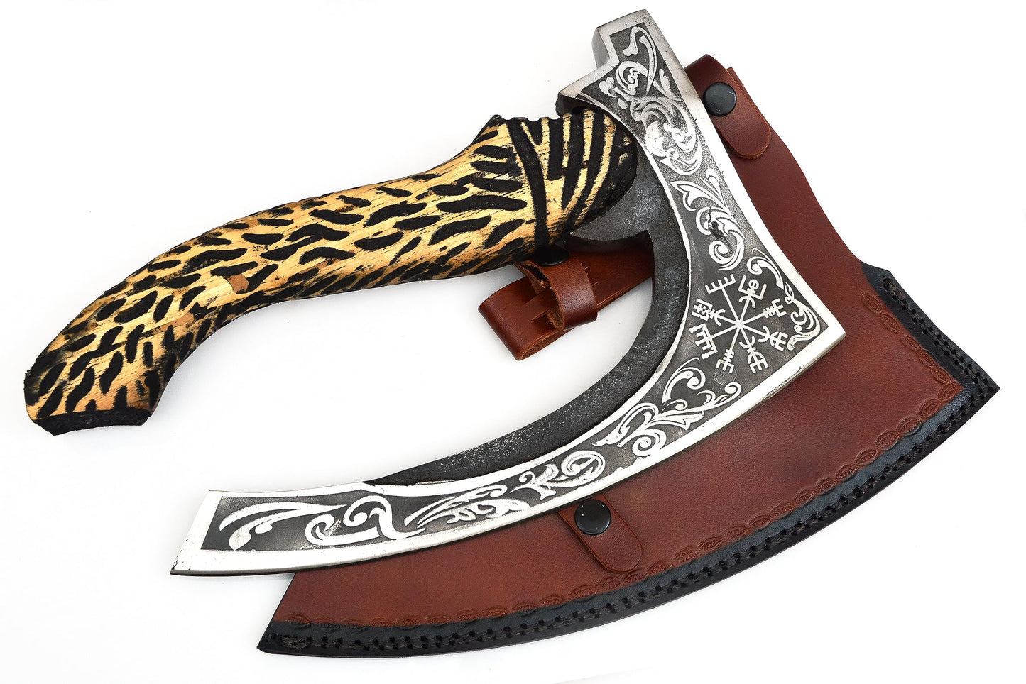 Camping Hunting/Viking Steel Multi Purpose Axe, Authentic Medieval Pizza Cutter Axe, Hand Forged Axe, Cutting/Chopping/Slicing Axe, Rocking Gift Axe with Leather Sheath, Viking Gifts