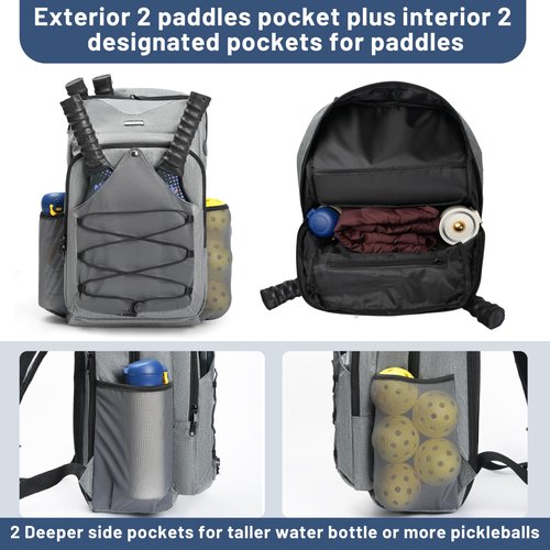 Pickleball Backpack with Ventilated Racket Compartments, Gray