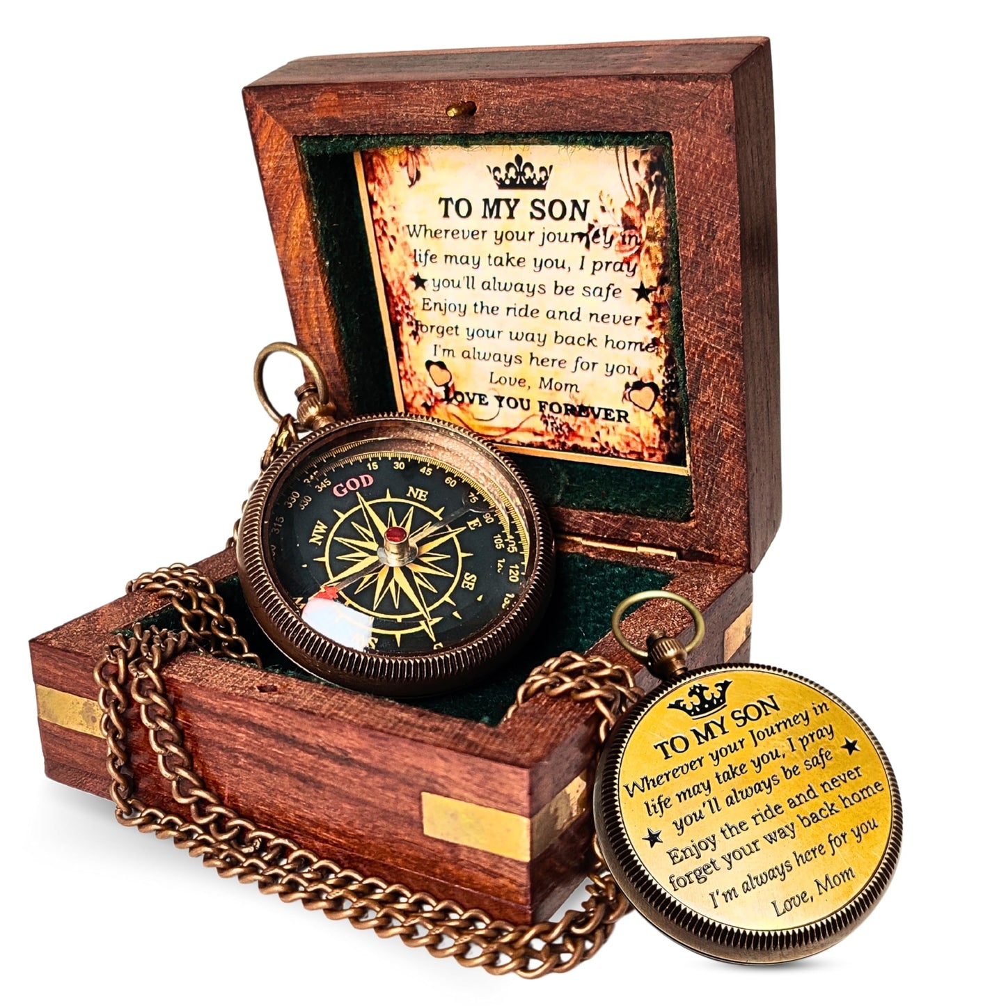 ANTIQUANA Compass with Wooden Box - Father to Son Gifts - Graduation Day Gifts